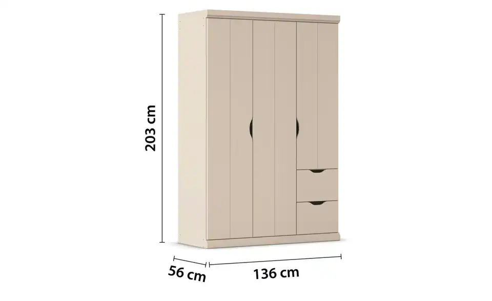 Kleiderschrank Frieda mit Schubladen, Bemaßung