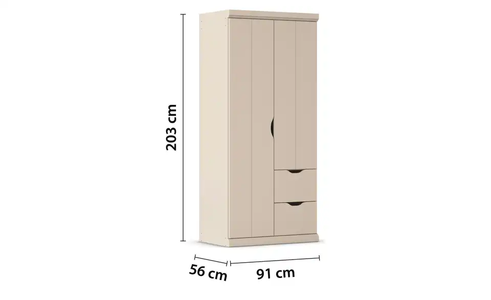 Kleiderschrank Frieda mit Schubladen, Bemaßung