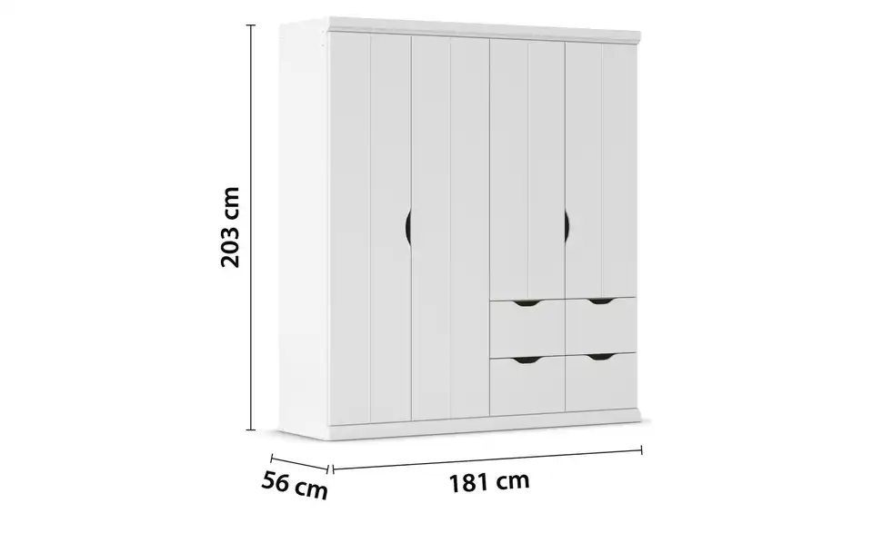 Kleiderschrank Frieda mit Schubladen, Bemaßung