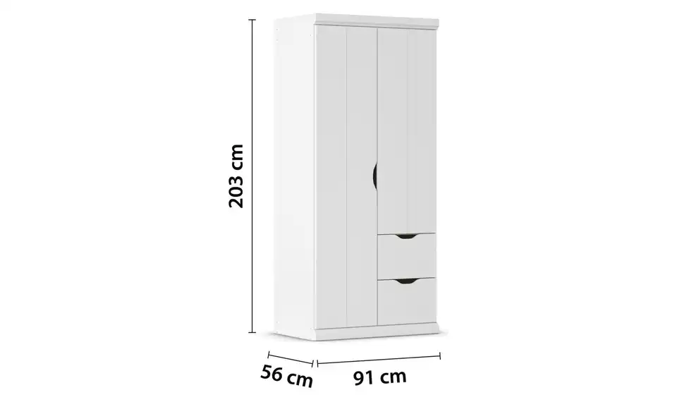 Kleiderschrank Frieda mit Schubladen, Bemaßung
