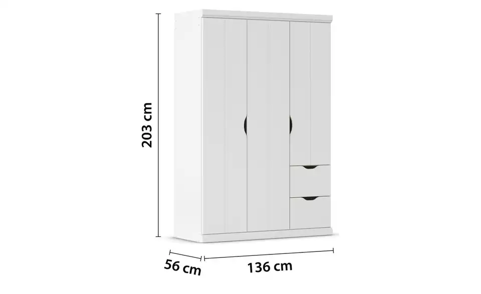 Kleiderschrank Frieda mit Schubladen, Bemaßung