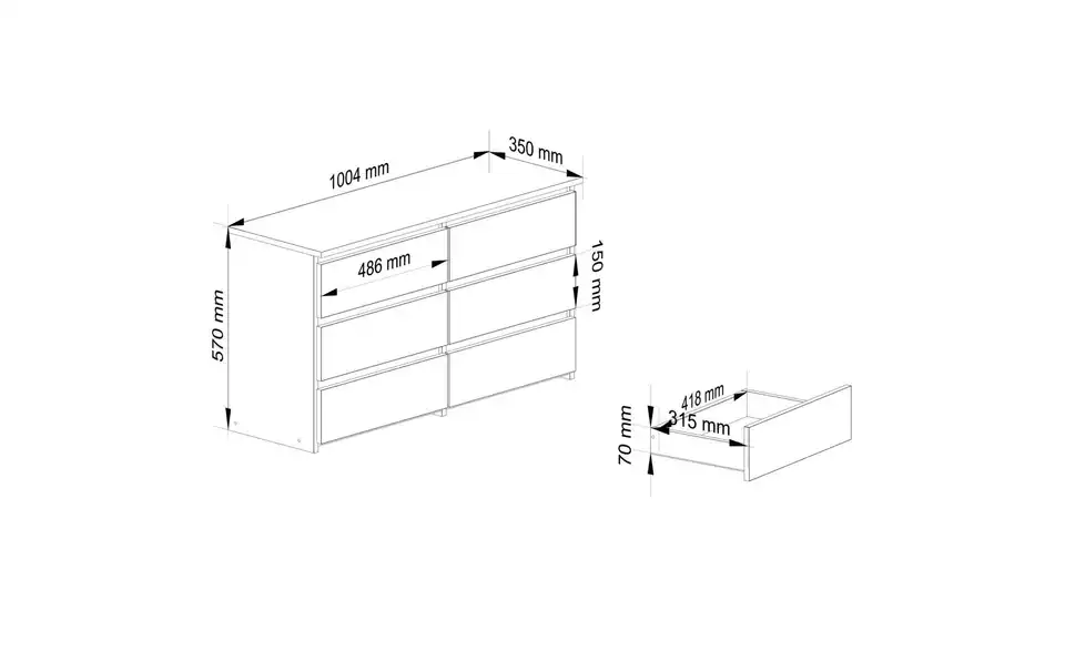 Kommode Carla, Bemaßung