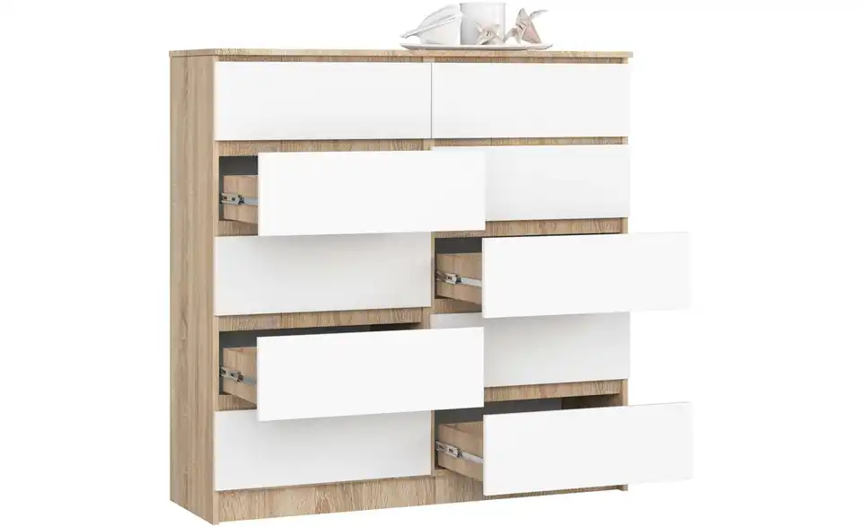 Kommode Kersten mit 10 Schubladen, geöffnet