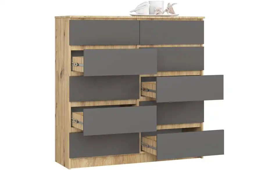 Kommode Kersten mit 10 Schubladen, geöffnet