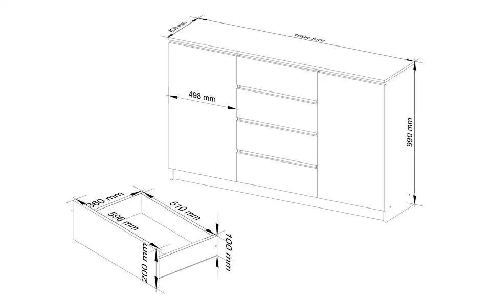Highboard Kilian 160 cm breit, Bemaßung
