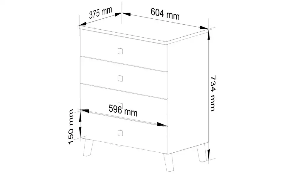 Kommode Lara 60 cm breit, Bemaßung