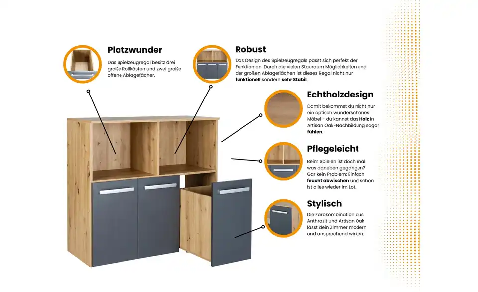 Standregal Alessio, Bild mit Text