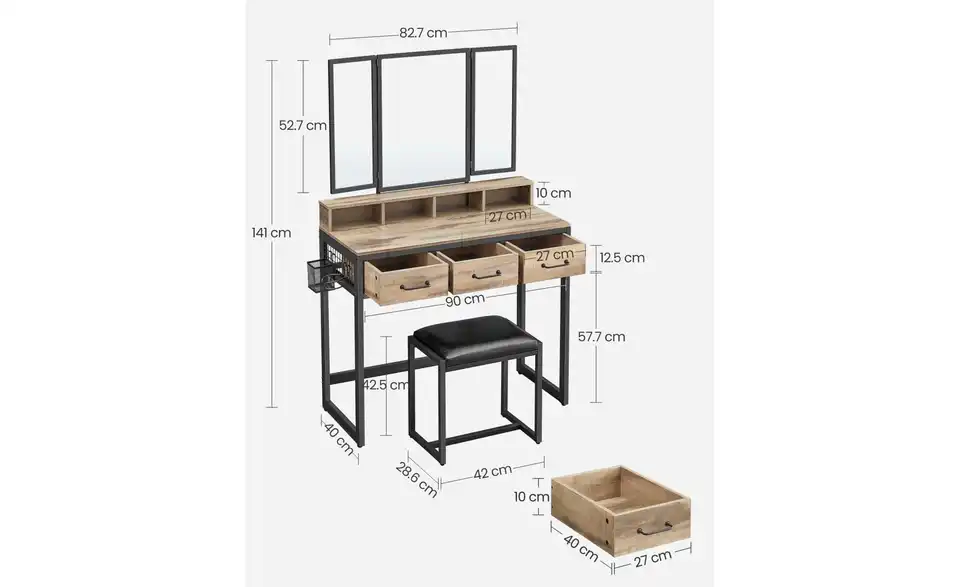 Schminktisch, Bemaßung