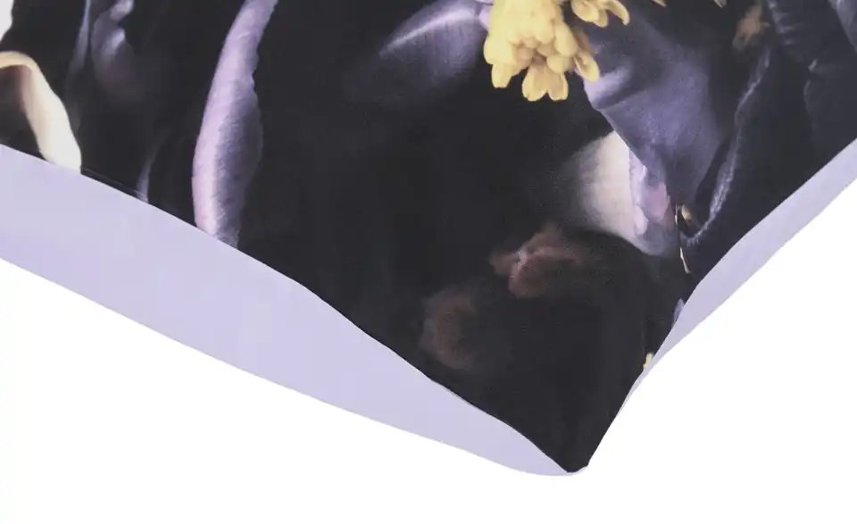 indigo Mako-Satin Wende-Bettwäsche Flowery, Detailansicht