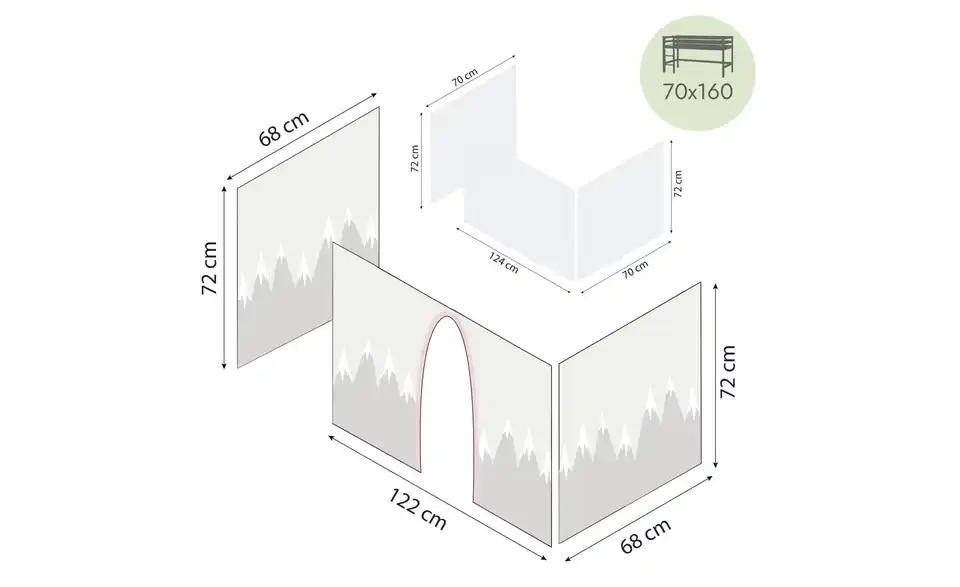 Hoppekids Vorhang für Spielbett 70x160 Winter Wonderland, Bemaßung