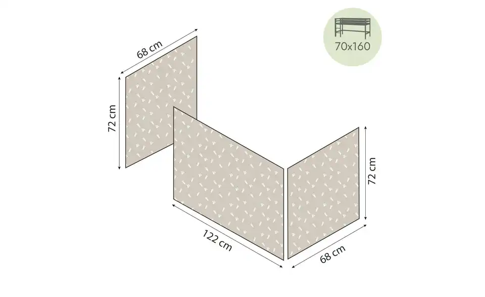 Hoppekids Vorhang für Spielbett 70x160 Pets, Bemaßung