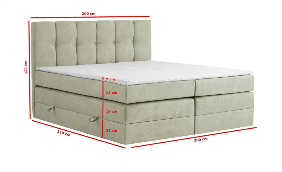 Boxspringbett Leeds mit Bettkasten, Bemaßung