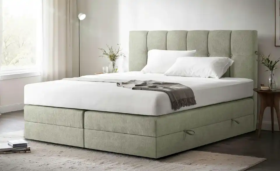 Boxspringbett Leeds mit Bettkasten, in Wohnsituation