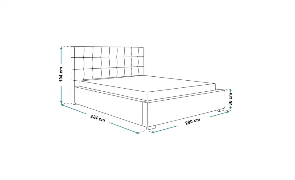 Polsterbett Crawley mit Stauraum, Bemaßung