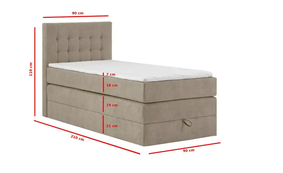 Boxspringbett Barcelona mit Bettkasten, Bemaßung