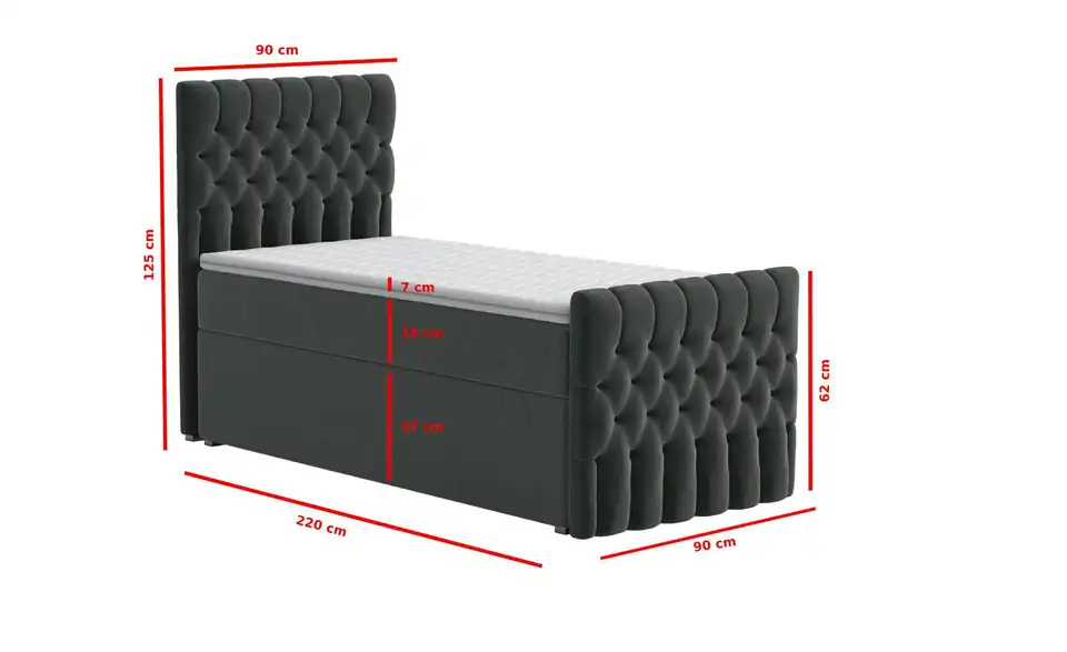 Boxbett Belek King mit Bettkasten und Fußteil, Bemaßung