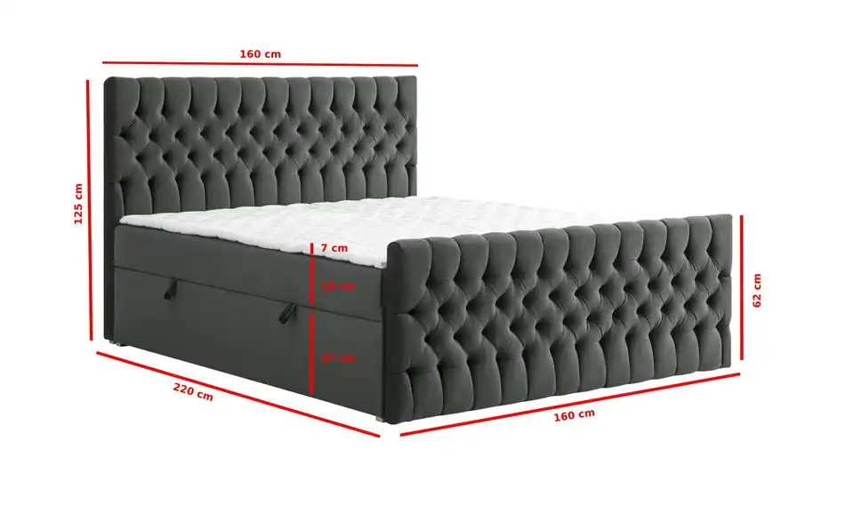 Boxbett Belek King mit Bettkasten und Fußteil, Bemaßung