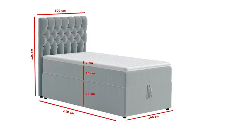 Boxbett Belek mit Bettkasten, Bemaßung