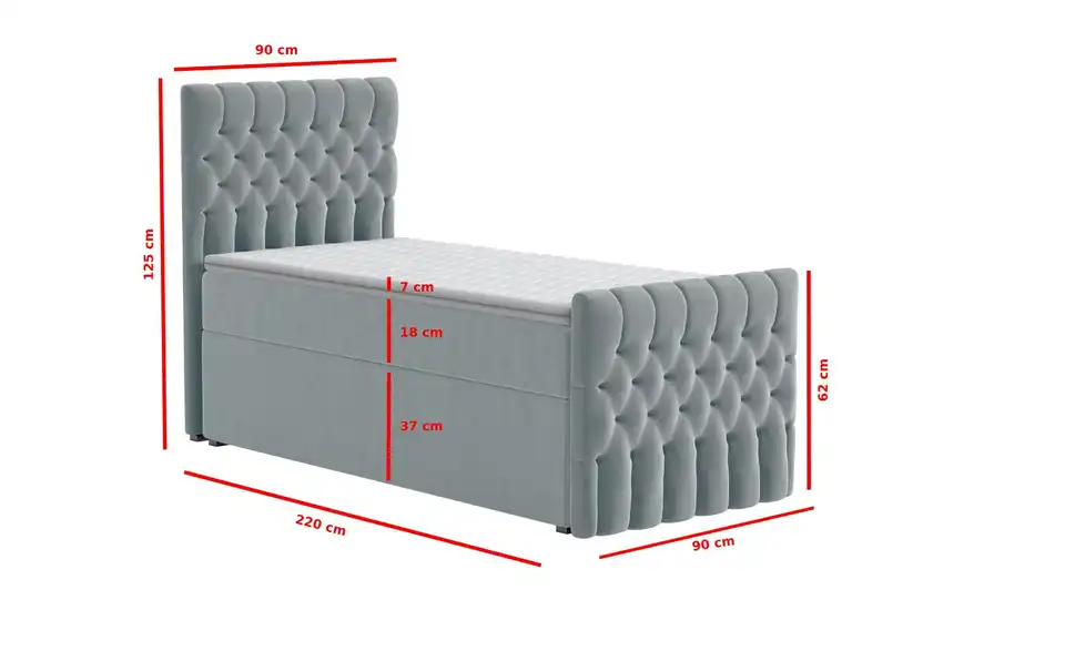 Boxbett Belek King mit Bettkasten und Fußteil, Bemaßung