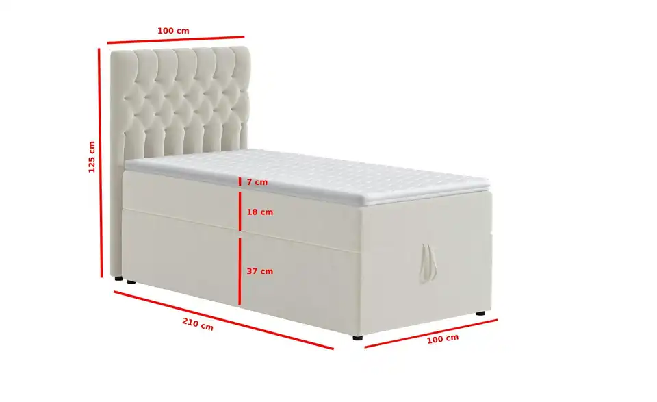 Boxbett Belek mit Bettkasten, Bemaßung