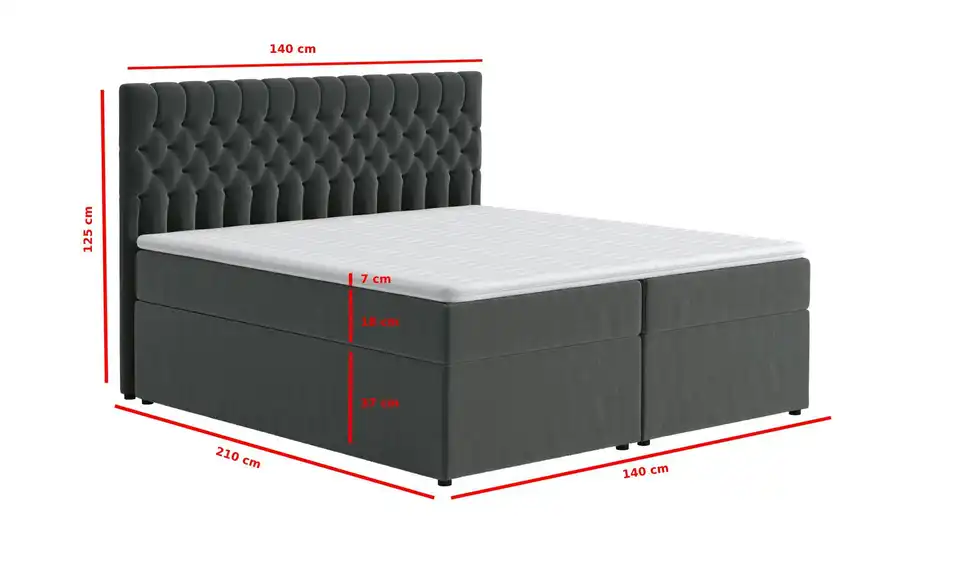 Boxbett Belek mit Bettkasten, Bemaßung