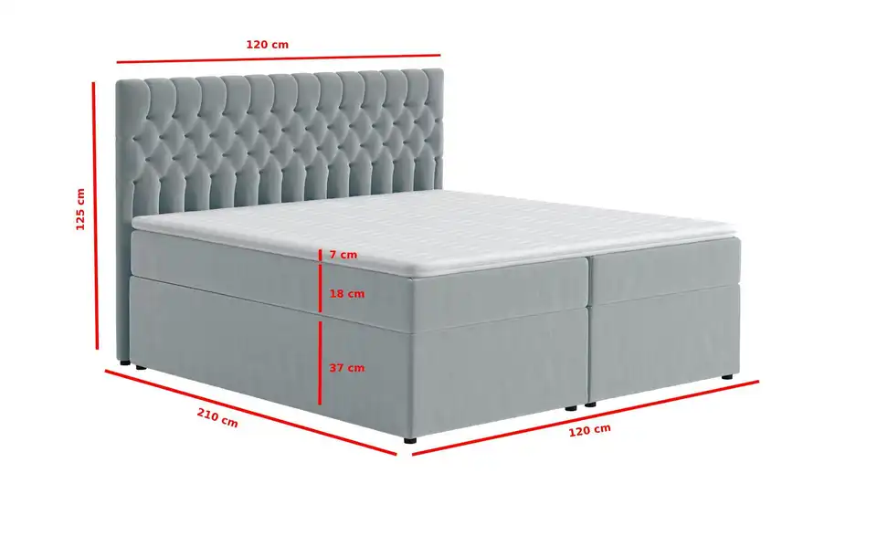 Boxbett Belek mit Bettkasten, Bemaßung