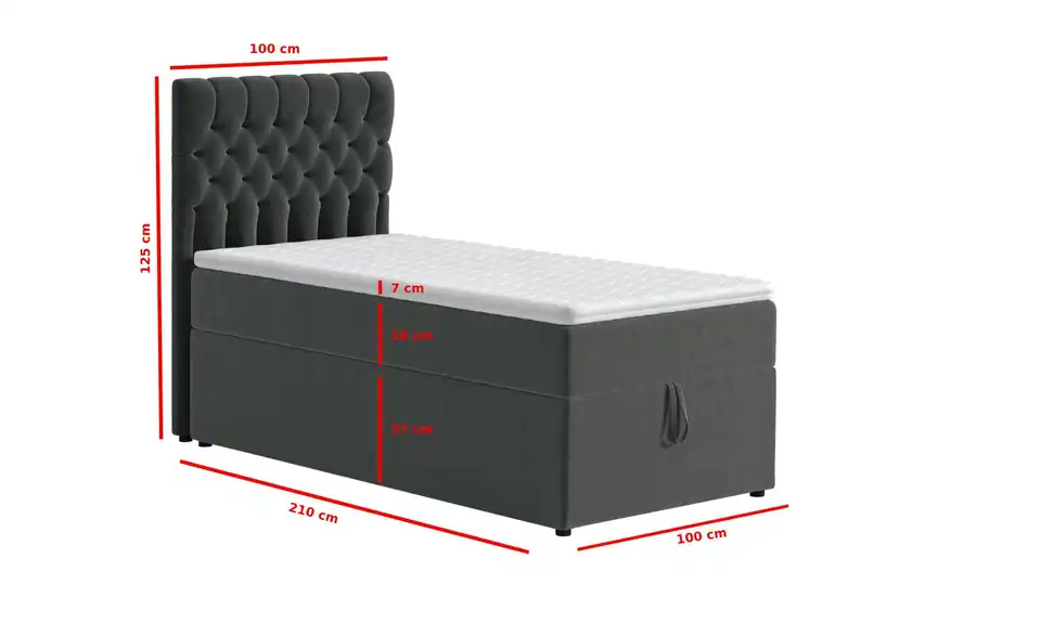 Boxbett Belek mit Bettkasten, Bemaßung