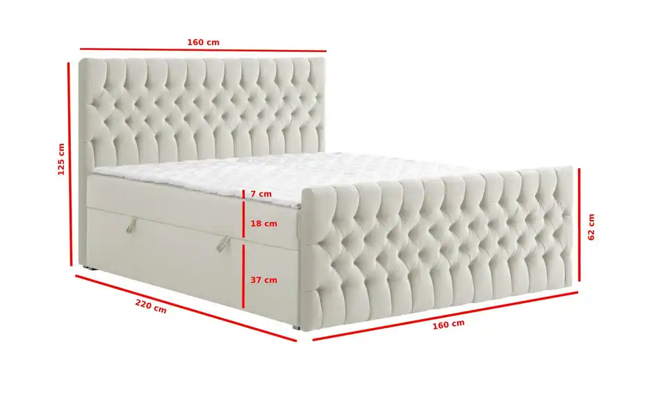 Boxbett Belek King mit Bettkasten und Fußteil, Bemaßung