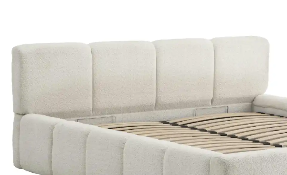 Polsterbett Palma in cremefarbenem Bouclé, Detailansicht