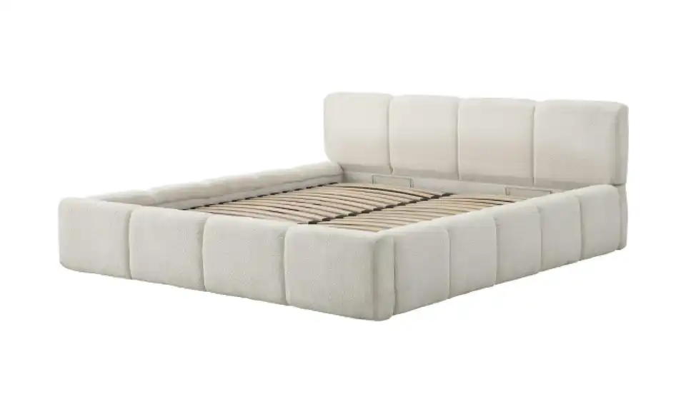 Polsterbett Palma in cremefarbenem Bouclé, Perspektive