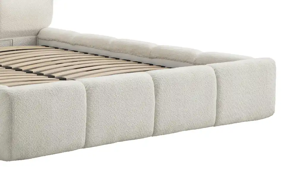 Polsterbett Palma in cremefarbenem Bouclé, Detailansicht