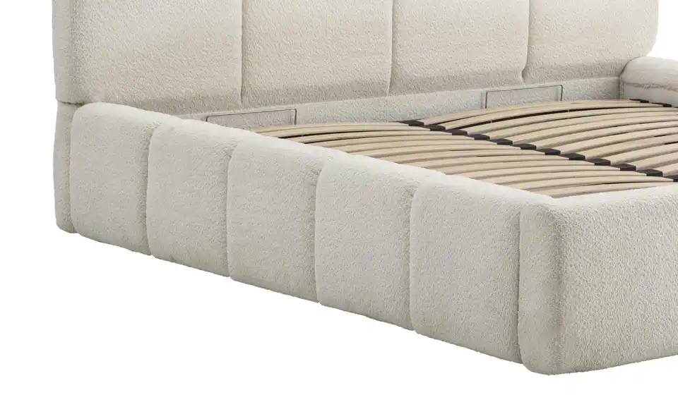 Polsterbett Palma in cremefarbenem Bouclé, Detailansicht
