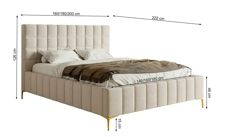 Selsey Polsterbett Szejlo mit Bettkasten, Bemaßung