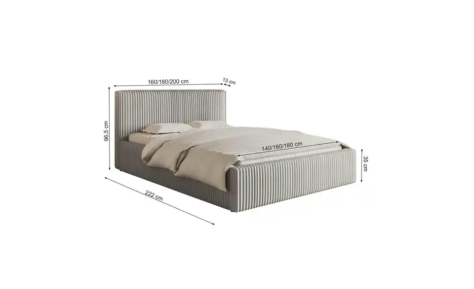 Selsey Polsterbett Tilio mit Bettkasten, Bemaßung