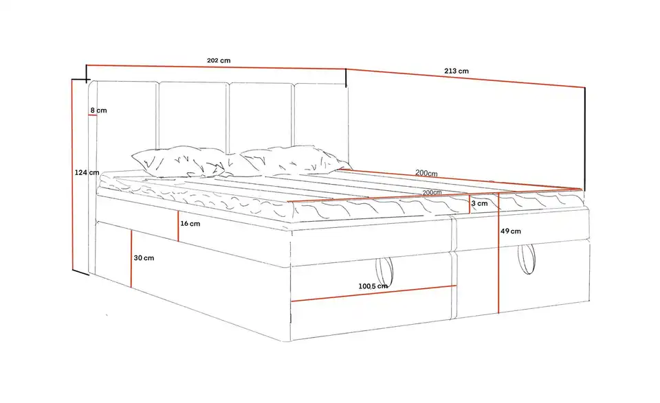 Boxbett mit Stauraum Nero Box, Bemaßung