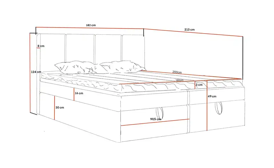 Boxbett mit Stauraum Nero Box, Bemaßung