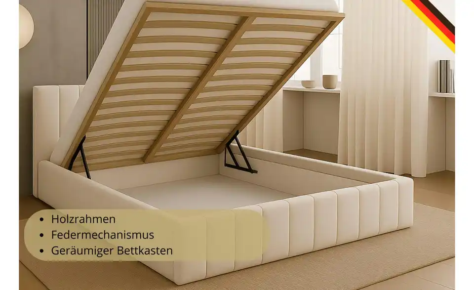 Polsterbett mit Stauraum Nelia, Funktionsansicht