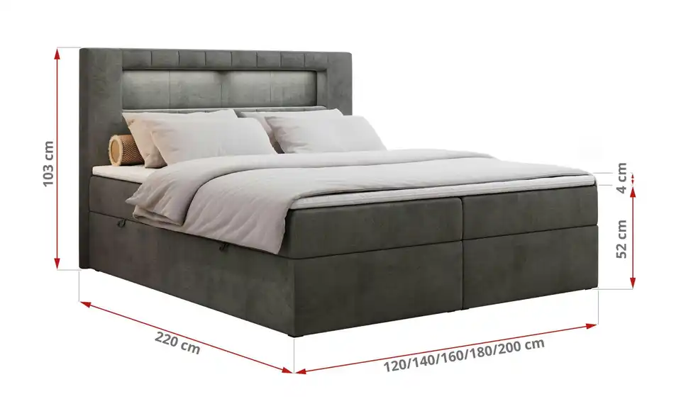 Boxbett Gold 5 mit Bettkasten, Bemaßung