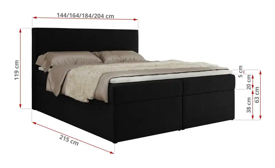 Boxbett Jaguar mit Bettkasten, Bemaßung