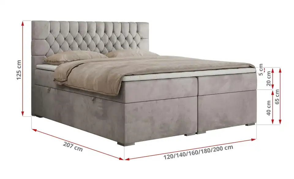 Boxbett Pera mit Bettkasten, Bemaßung