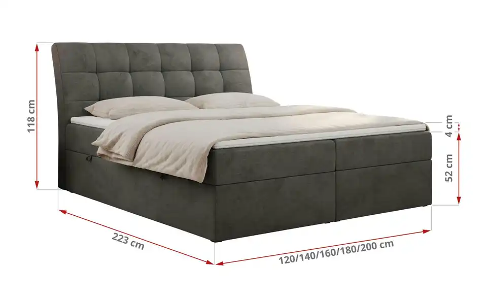 Boxbett Diegos mit Bettkasten, Bemaßung