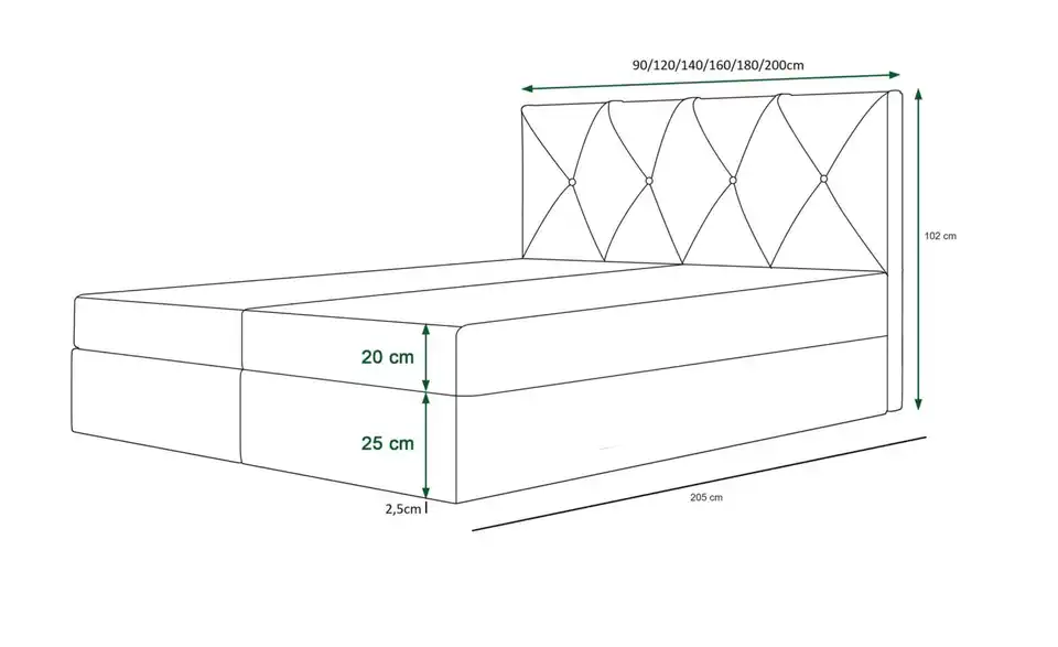 Altea Boxbett mit Stauraum, Bemaßung