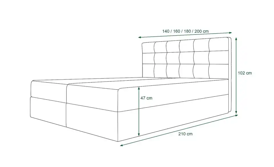 Boxbett Fado 2 mit Stauraum, Matratze H3 und Topper, Bemaßung