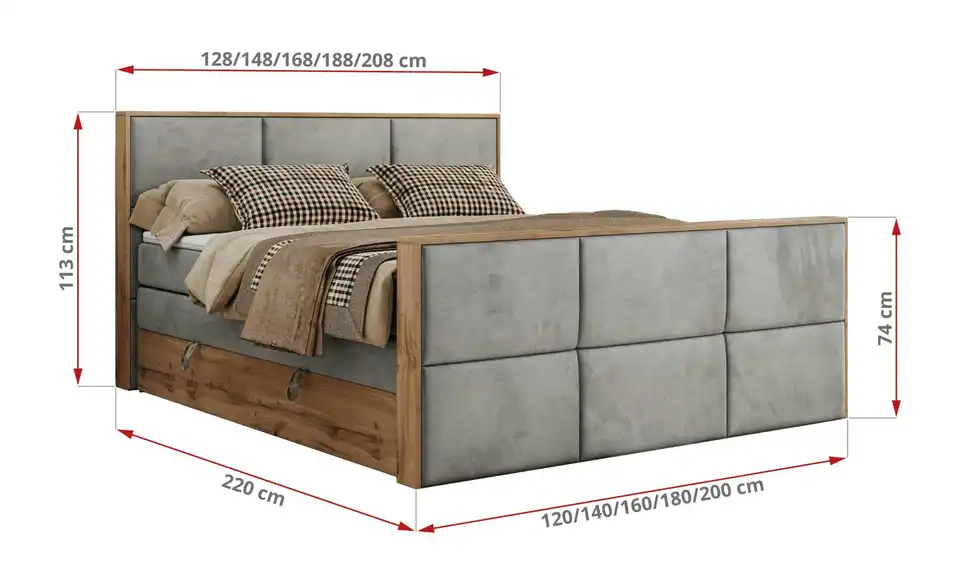 Boxspringbett Albero 2 King Duo mit Bettkasten, Bemaßung