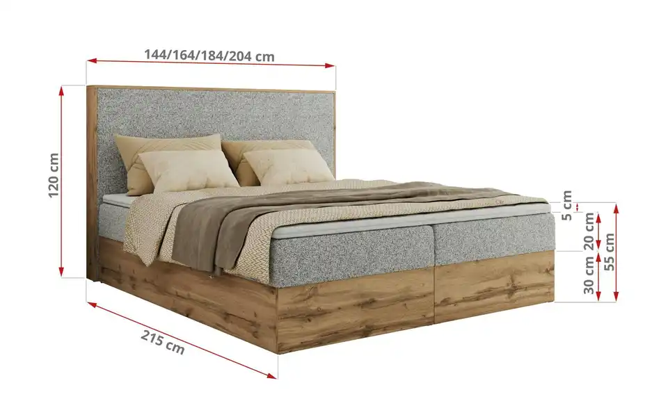 Boxbett Wood Classic mit Bettkasten, Bemaßung