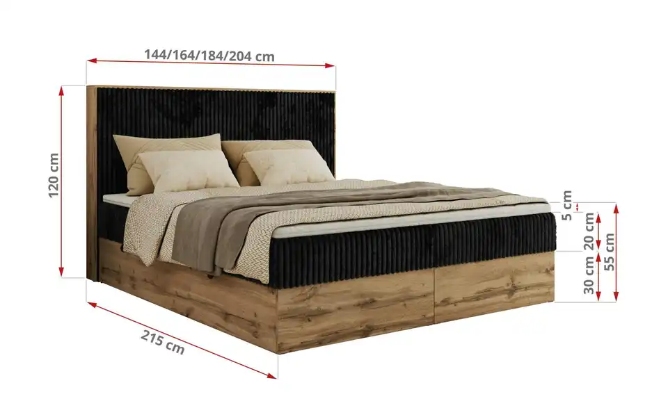 Boxbett Wood Classic mit Bettkasten, Bemaßung