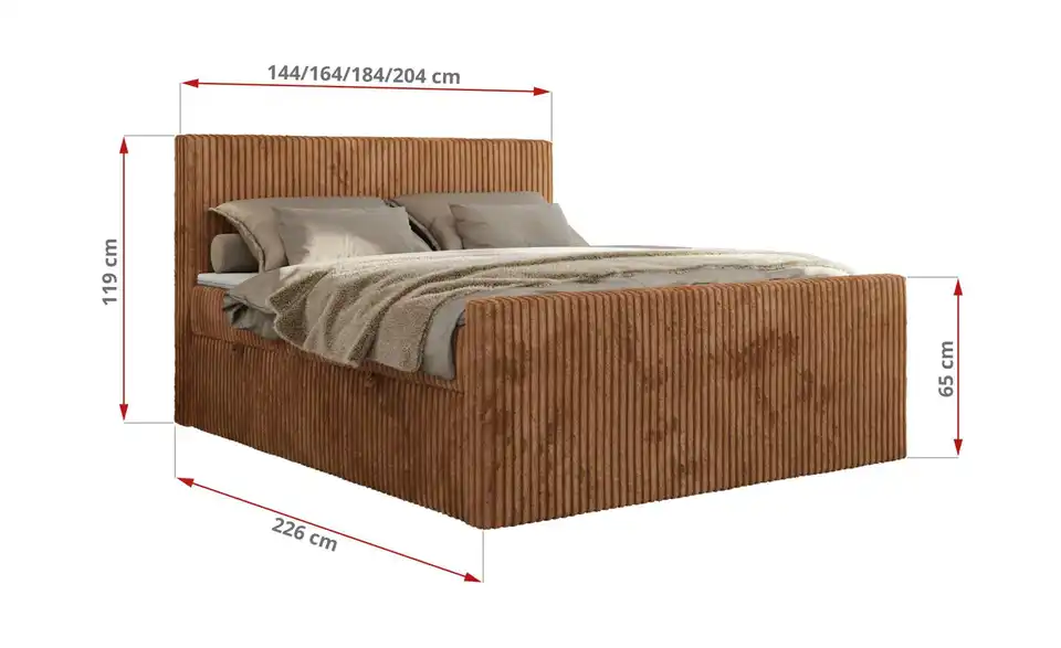 Boxbett Tiliano Duo mit Bettkasten, Bemaßung