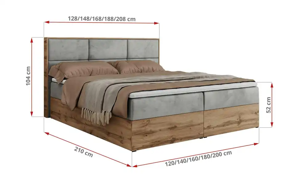 Boxbett Albero 2 mit Bettkasten, Bemaßung