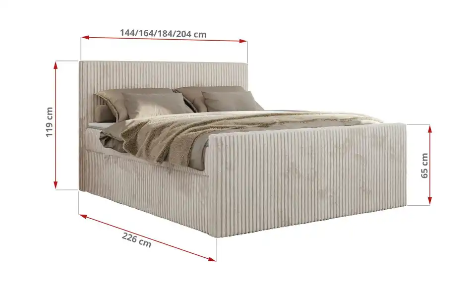Boxbett Tiliano Duo mit Bettkasten, Bemaßung