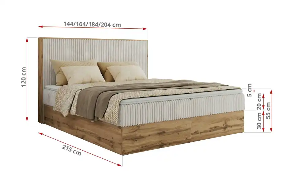 Boxbett Wood Classic mit Bettkasten, Bemaßung